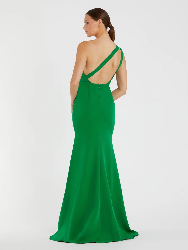 Mac Duggal One-Shoulder Green Formal Gown.